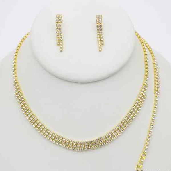 RHINESTONE NECKLACE EARRING BRACELET SET