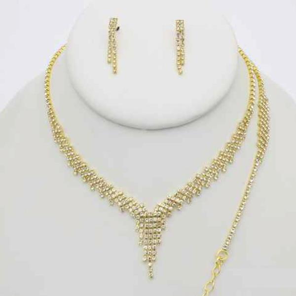 CZ V SHAPE NECKLACE EARRING BRACELET SET