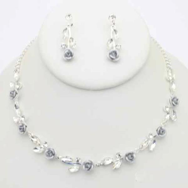 ROSE CRYSTAL STONE NECKLACE EARRING SET