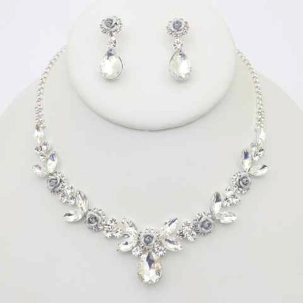 CRYSTAL STONE TEARDROP NECKLACE EARRING SET