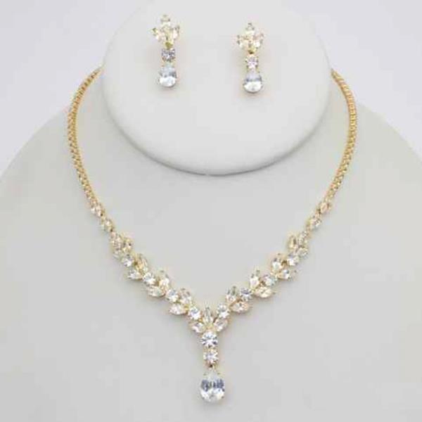 CZ TEARDROP NECKLACE EARRING SET