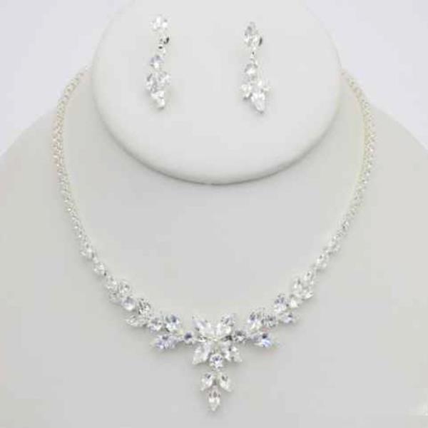 CZ FLORAL NECKLACE EARRING SET