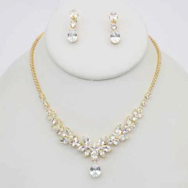 CRYSTAL STONE FLORAL STATEMENT NECKLACE EARRING SET