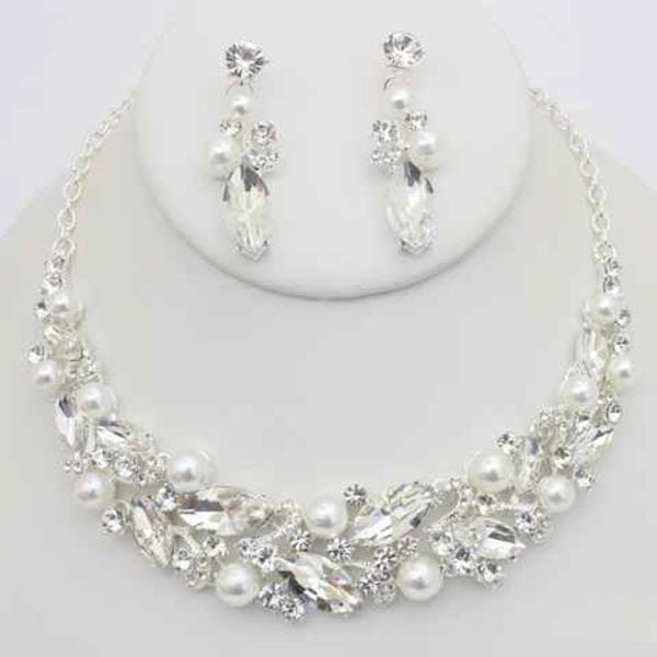 CRYSTAL STONE FLORAL STATEMENT NECKLACE EARRING SET