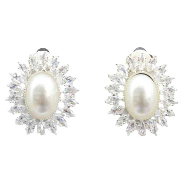 CZ PEARL RHINESTONE CLIP ON EARRING