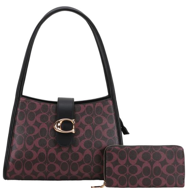 2IN1 GEOMETRIC PRINT POUCH SHOULDER BAG SET