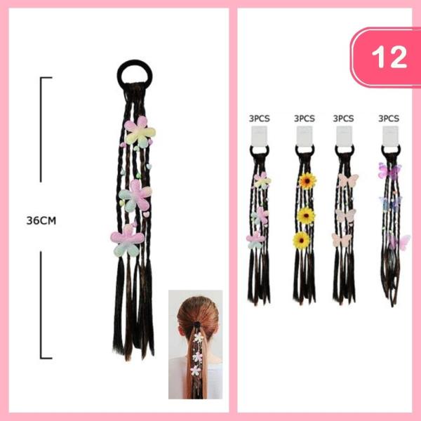 SYNTHETIC FLOWER BRAIDED PONYTAIL HAIR TIE EXTENSION (12 UNITS)
