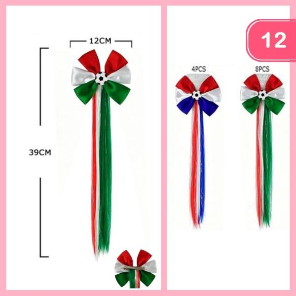 FESTIVE SOCCER HAIR BOW WITH EXTENSION  (12 UNITS)