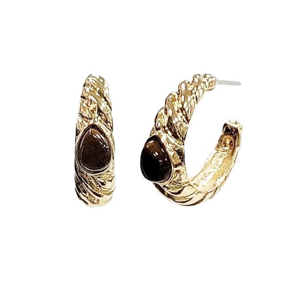 TIGER EYE RIBBED HOOP EARRING