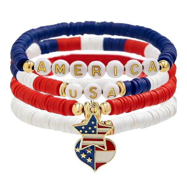 USA HEART STAR STACKABLE BRACELET