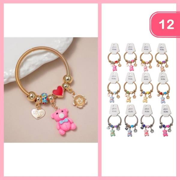 HEART FLOWER TEDDY BEAR CHARM BRACELET (12 UNITS)