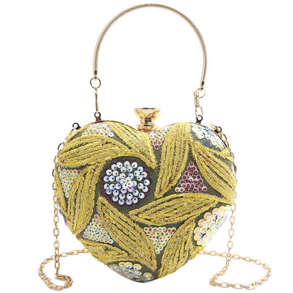 HEART SHAPED SEQUIN DESIGN EVENING CLUTCH BAG