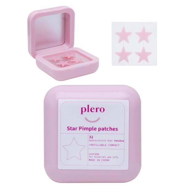 PLERO PINK 32 HYDROCOLLOID STAR PIMPLE PATCHES W MIRROR