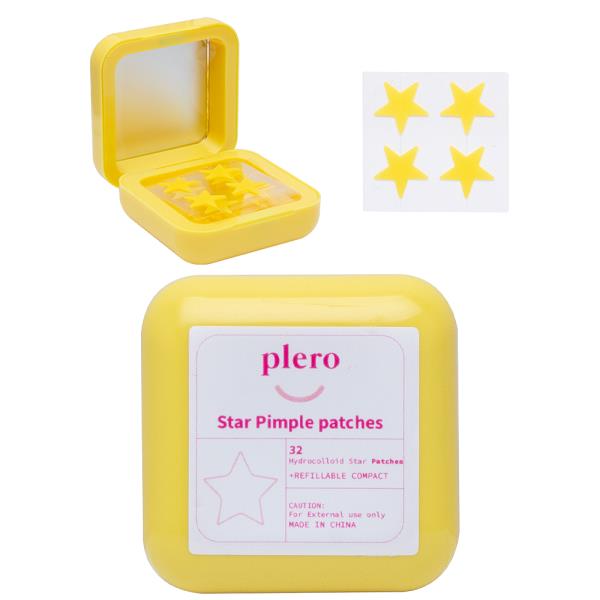 PLERO YELLOW 32 HYDROCOLLOID STAR PIMPLE PATCHES W MIRROR