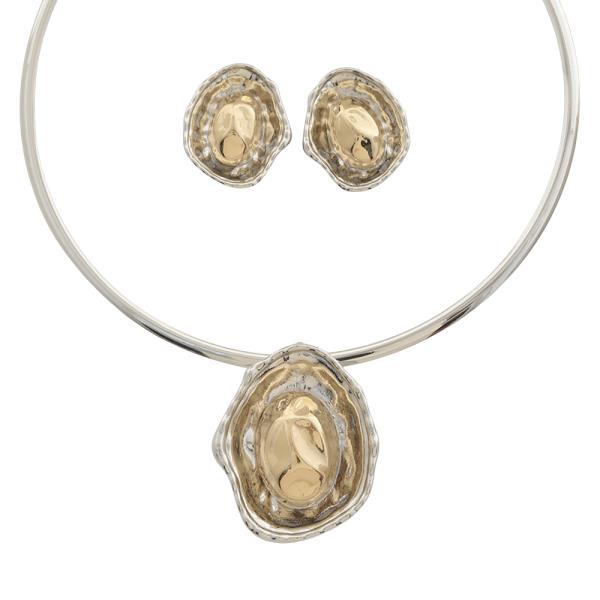 ABSTRACT MIXED MOLTEN METAL CHOKER NECKLACE EARRING SET