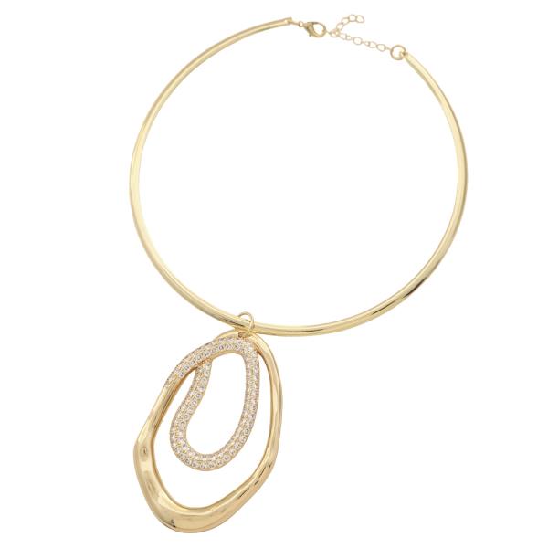 LOOP DOUBLE ORGANIC SHAPE PENDANT CHOKER NECKLACE EARRING SET