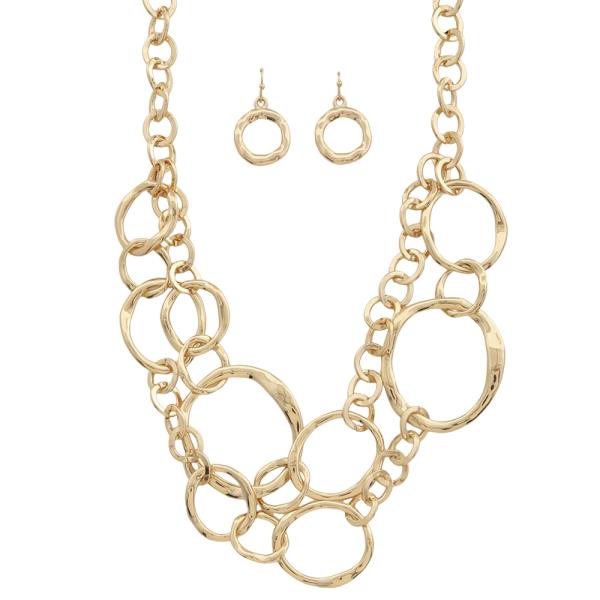 MULTI INTERLOCKING CIRCLE LAYER LINK NECKLACE EARRING SET