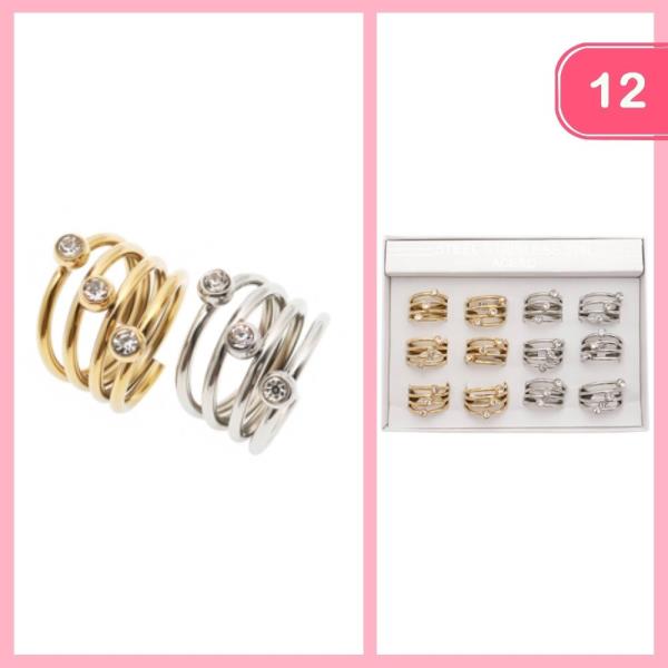 STAINLESS STEEL RHINESTONE LAYERED RING (12 UNITS)