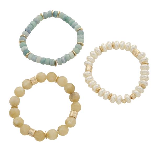MIX COLOR BEADED STRETCH MULTI BRACELET SET
