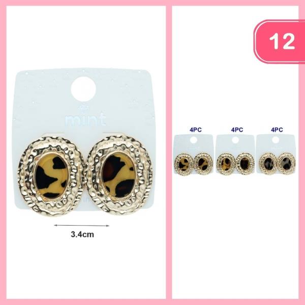 METAL HAMMERED LEOPARD PRINT POST EARRING (12 UNITS)