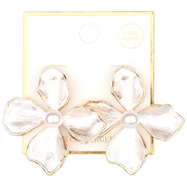 METAL PEARL FLOWER POST EARRING