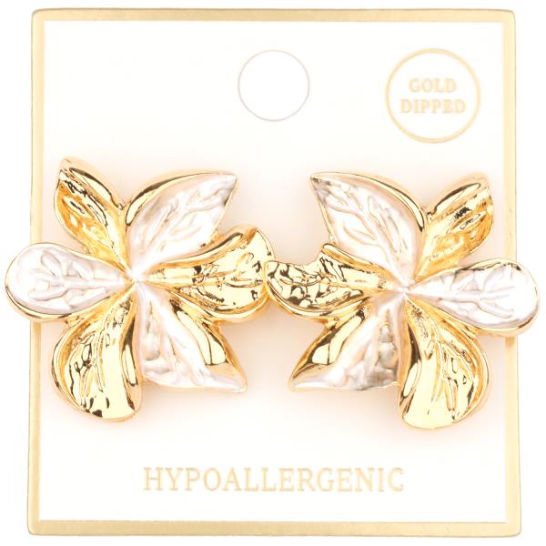 METAL TWO TONE FLOWER POST EARRING