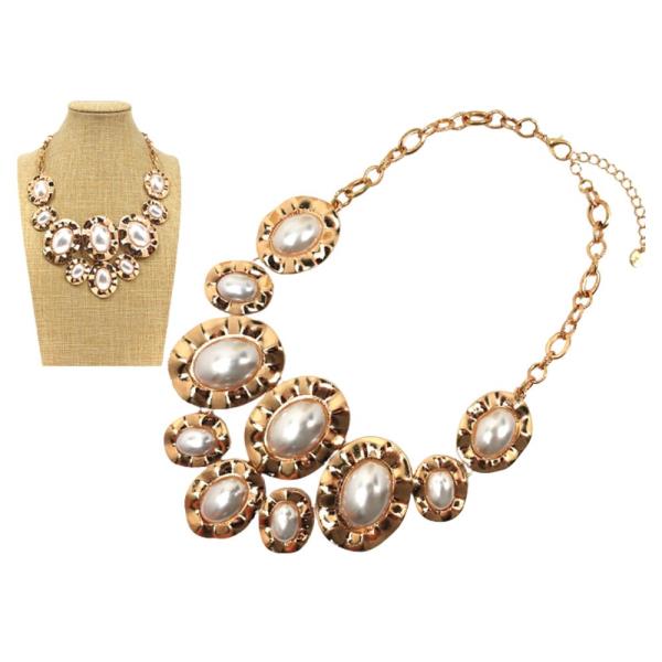 METAL W/ PEARL CHUNKY NECKLACE