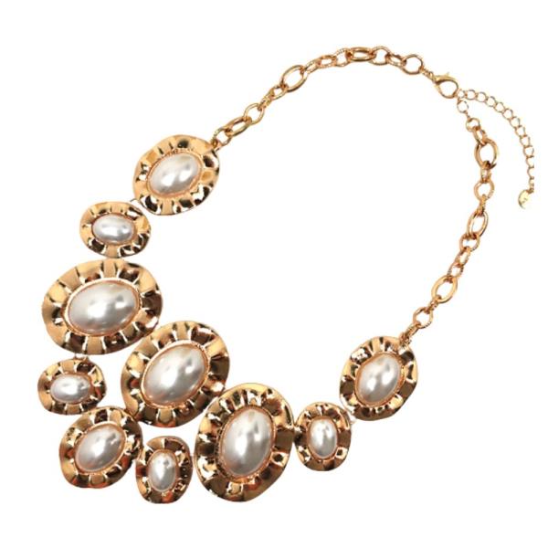 METAL W/ PEARL CHUNKY NECKLACE