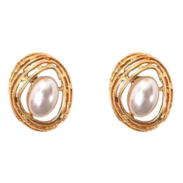 METAL W/ PEARL ROUND POST EARRING
