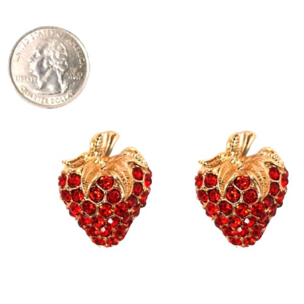 STRAWBERRY SHAPE W/ STONE POST EARRING
