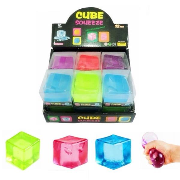 CUBE SQUISHY SQUEEZE  GEL TOY DISPLAY SET (12 UNITS)