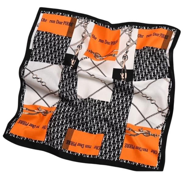 MONOGRAM CHAIN PRINT SILKY SQUARE BANDANA NECK SCARF