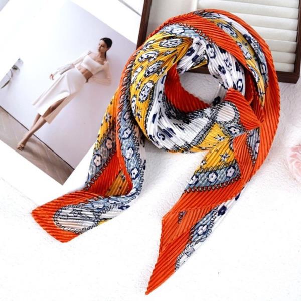 PAISLEY BORDER PRINT PLEATED SATIN SILKY SQUARE BANDANA NECK SCARF