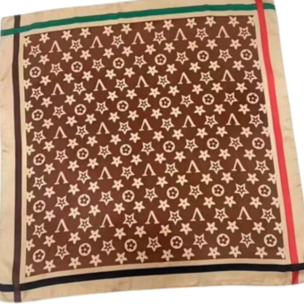 MONOGRAM BORDER PRINT SILKY SQUARE BANDANA NECK SCARF
