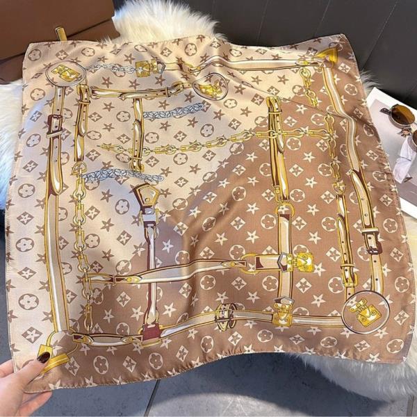 MONOGRAM CHAIN PRINT SILKY SQUARE BANDANA NECK SCARF