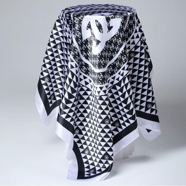 MONOGRAM BORDER PRINT SILKY SQUARE BANDANA NECK SCARF