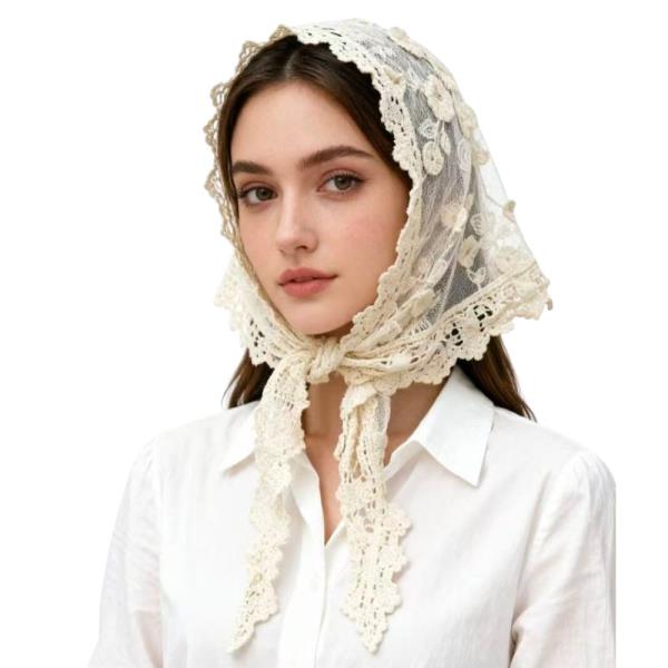 CROCHET LACE FLORAL TRIANGLE HEAD SCARF