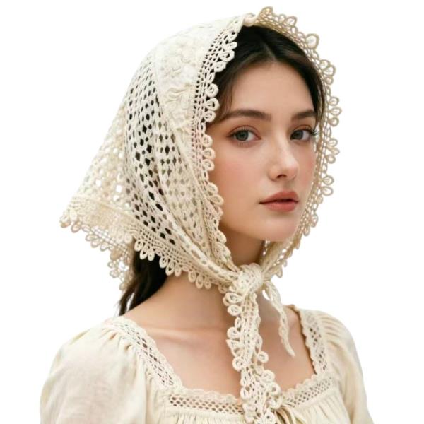 CROCHET LACE FLORAL TRIANGLE HEAD SCARF