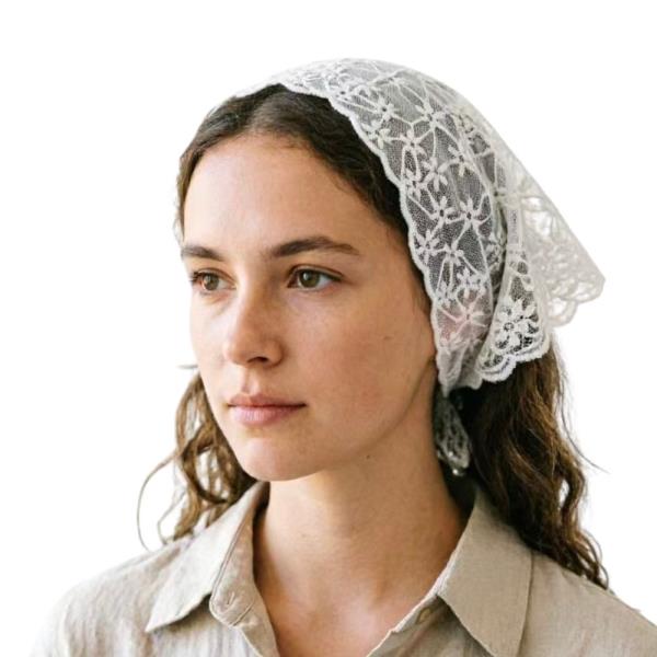 LACE FLORAL EMBROIDERY TRIANGLE HEAD SCARF