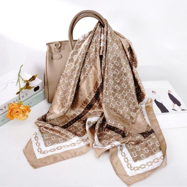 MONOGRAM BORDER PRINT SILKY SQUARE BANDANA NECK SCARF