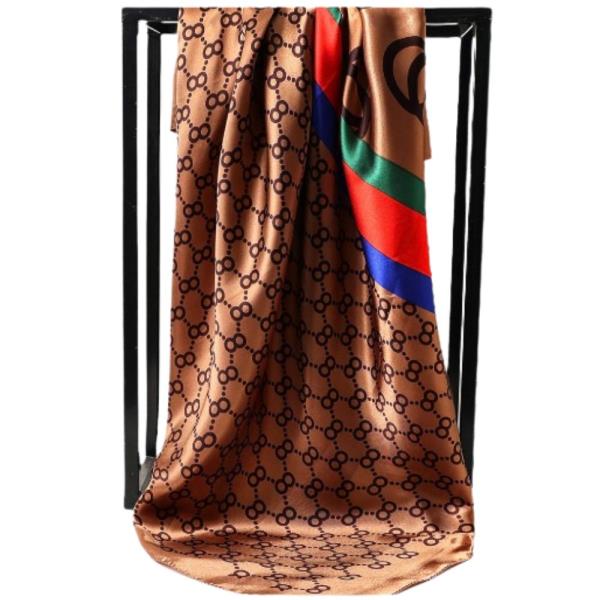 MONOGRAM STRIPE BORDER PRINT SILKY SQUARE BANDANA NECK SCARF