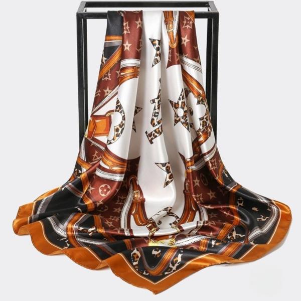 LEOPARD FLOWER BELT PRINT SILKY SQUARE BANDANA NECK SCARF