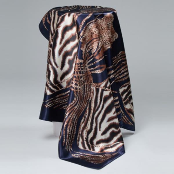 ANIMAL PRINT SATIN BORDER SILKY SQUARE BANDANA NECK SCARF