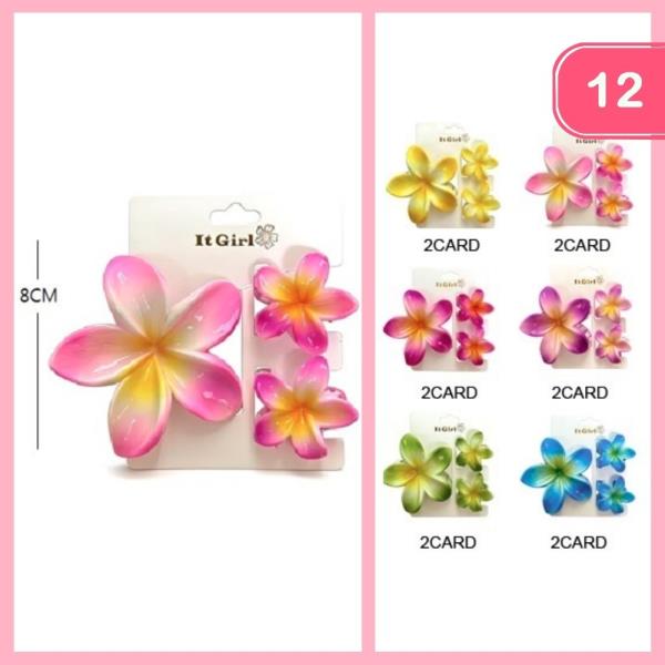HAWAIIAN FLOWER HAIR CLAW CLIPS (12 UNITS)
