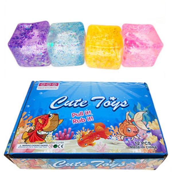 GLITTER CUBE SQUISHY SQUEEZE TOY (12 UNITS)