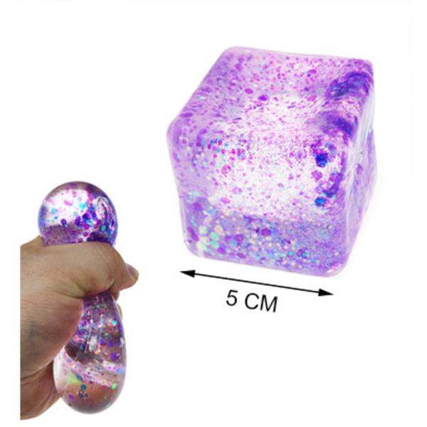 GLITTER CUBE SQUISHY SQUEEZE TOY (12 UNITS)