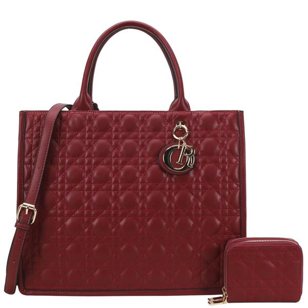 2IN1 QUILTED DESIGN HANDLE TOTE BAG W WALLET SET