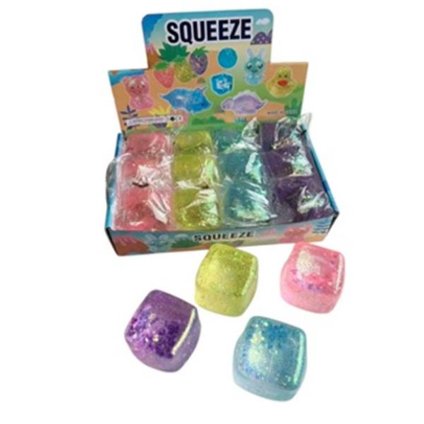 SQUARE GLITTER SQUISHY SQUEEZE TOY (12 UNITS)