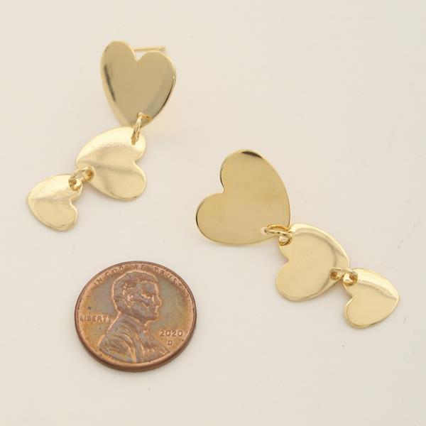 14K GOLD DIPPED TRIPLE HEART DROP DANGLE EARRING