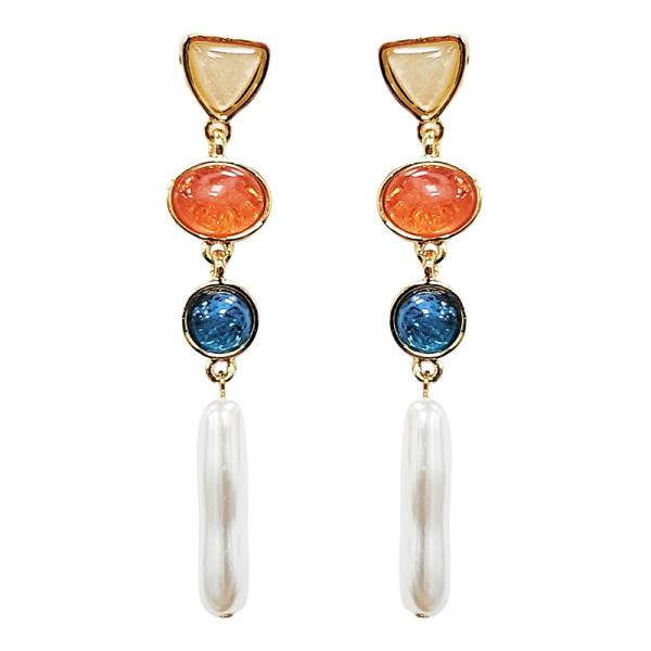MULTI STONE PEARL DROP EARRING